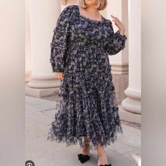 Ivy City Co Dark Floral Ruffle Catherine Maxi Dress - Picture 1 of 5